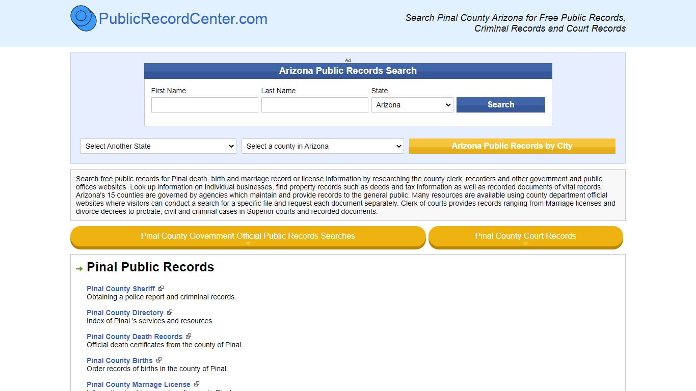 Pinal County Arizona Free Public Records - Court Records ...